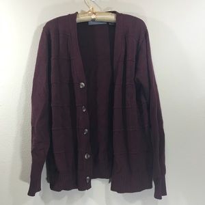 maroon red ribbed button cardigan sweater